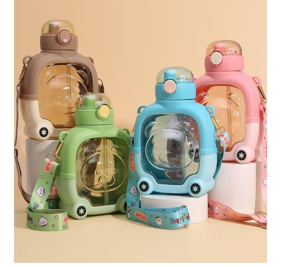 Cute Bear Astronaut Water Bottle with Straw | Leak-Proof BPA-Free Kids Sipper Bottle