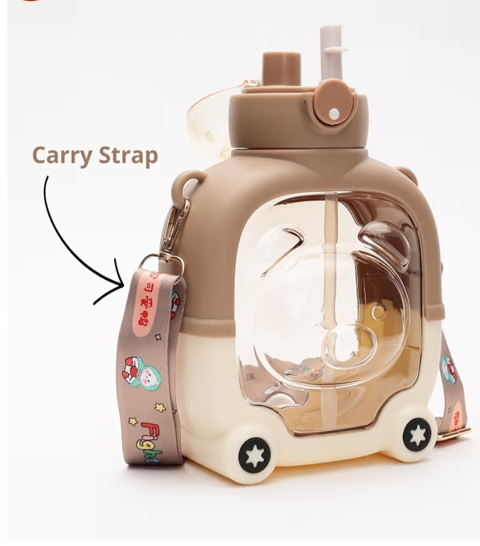 Cute Bear Astronaut Water Bottle with Straw | Leak-Proof BPA-Free Kids Sipper Bottle