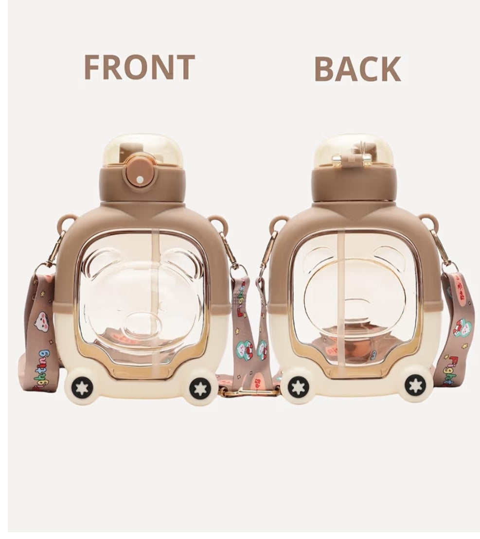 Cute Bear Astronaut Water Bottle with Straw | Leak-Proof BPA-Free Kids Sipper Bottle
