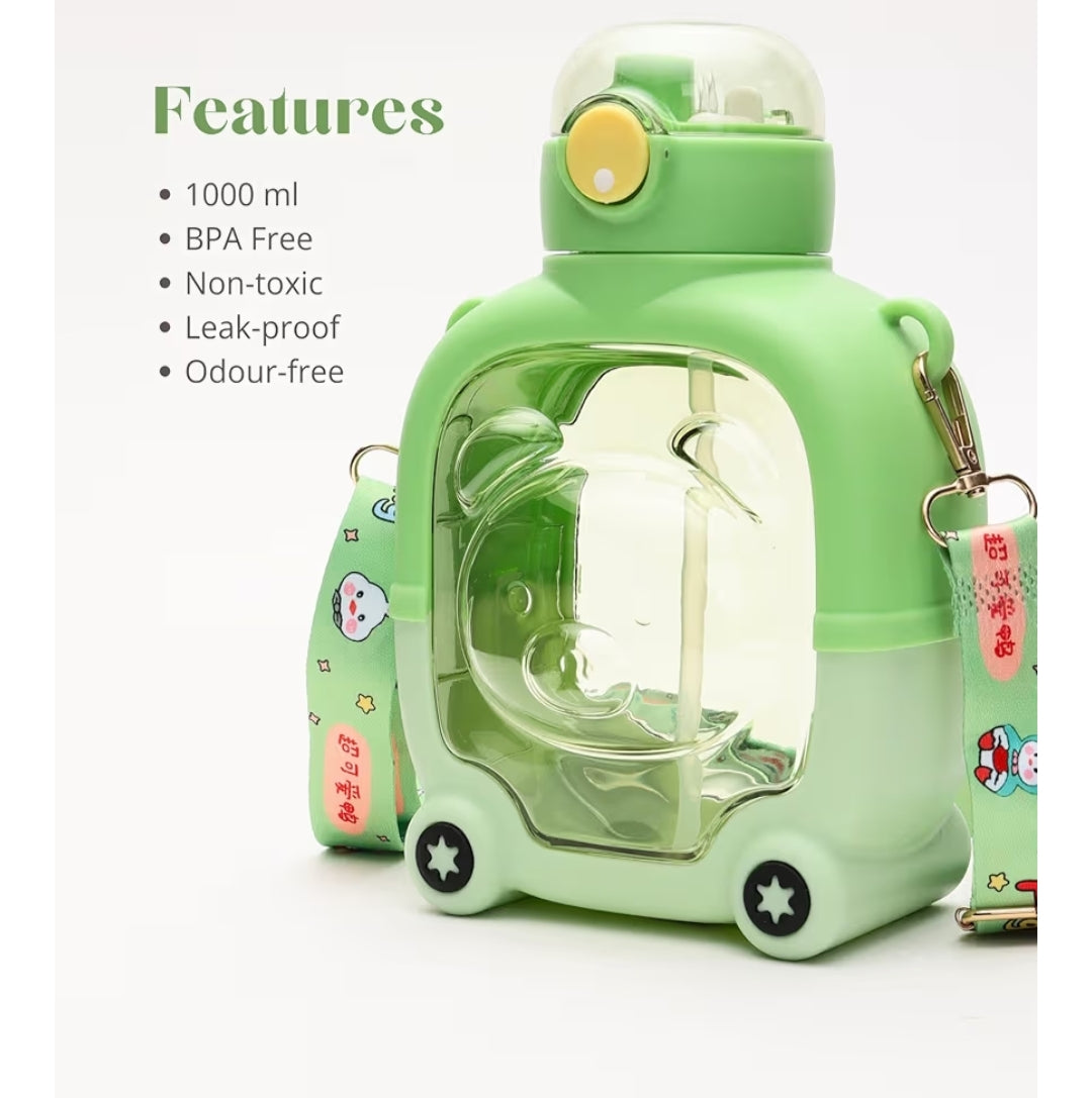 Cute Bear Astronaut Water Bottle with Straw | Leak-Proof BPA-Free Kids Sipper Bottle