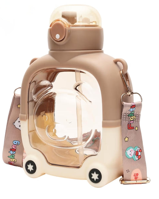 Cute Bear Astronaut Water Bottle with Straw | Leak-Proof BPA-Free Kids Sipper Bottle